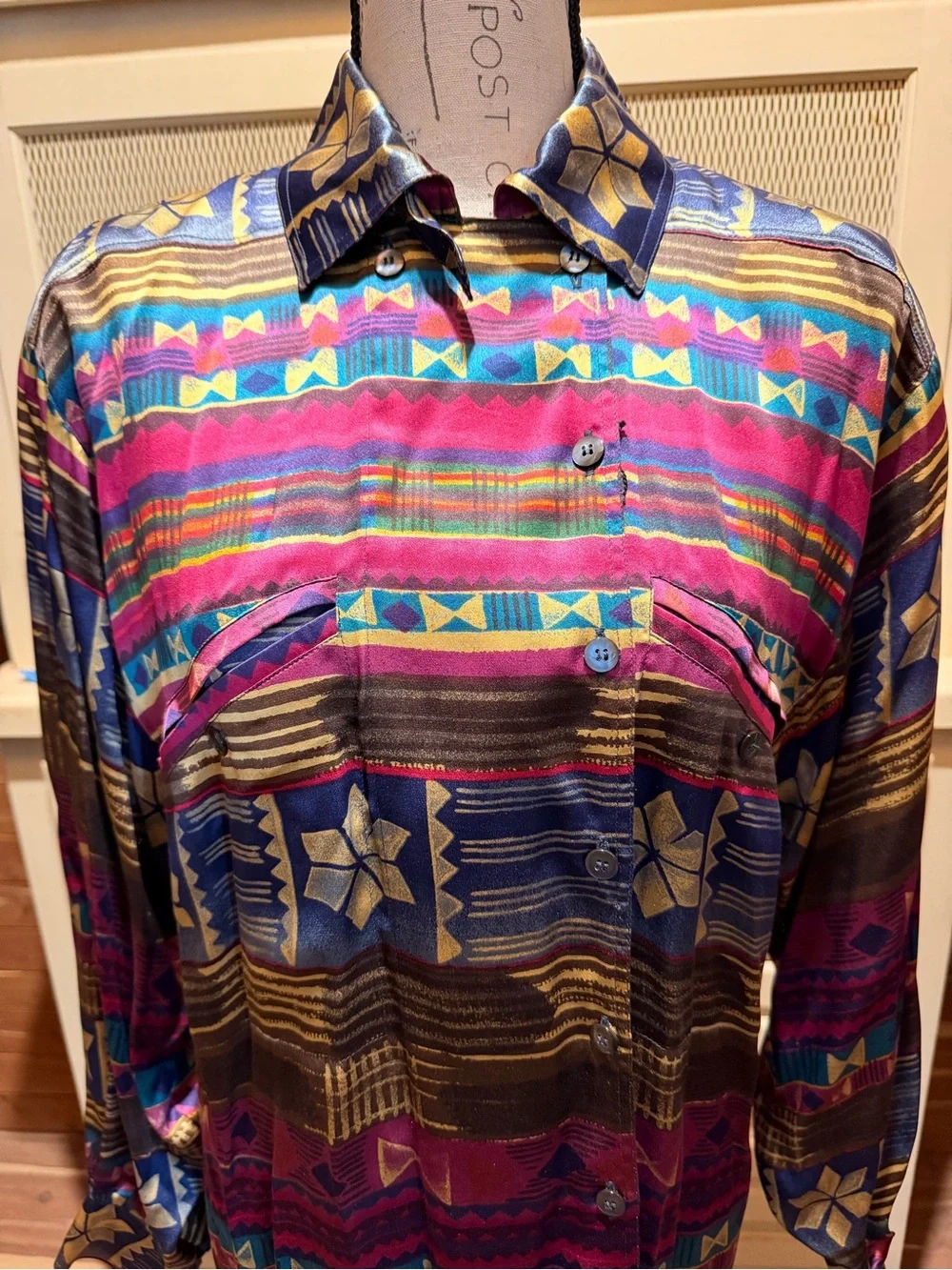 VTG Escada by Margaretha Ley 100% Silk Geometric Blouse